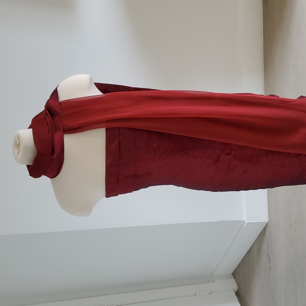 Carmen Marc Valvo Burgundy Strapless Cocktail Dress with Sheer Scarf - Picture 2 of 13